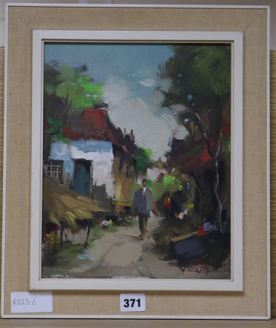 Y. Kocker, oil on canvas, Figure on a lane, signed 30 x 24cm